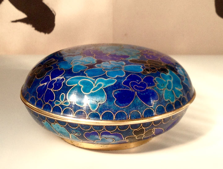 北京景泰蓝厂库存铜胎掐丝珐琅蓝釉印泥盒